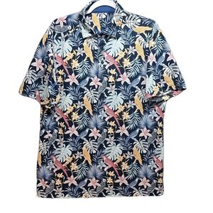 Izod Golf Polo Shirt Mens M Performance SS No Logos Jungle Birds Tropical Preppy